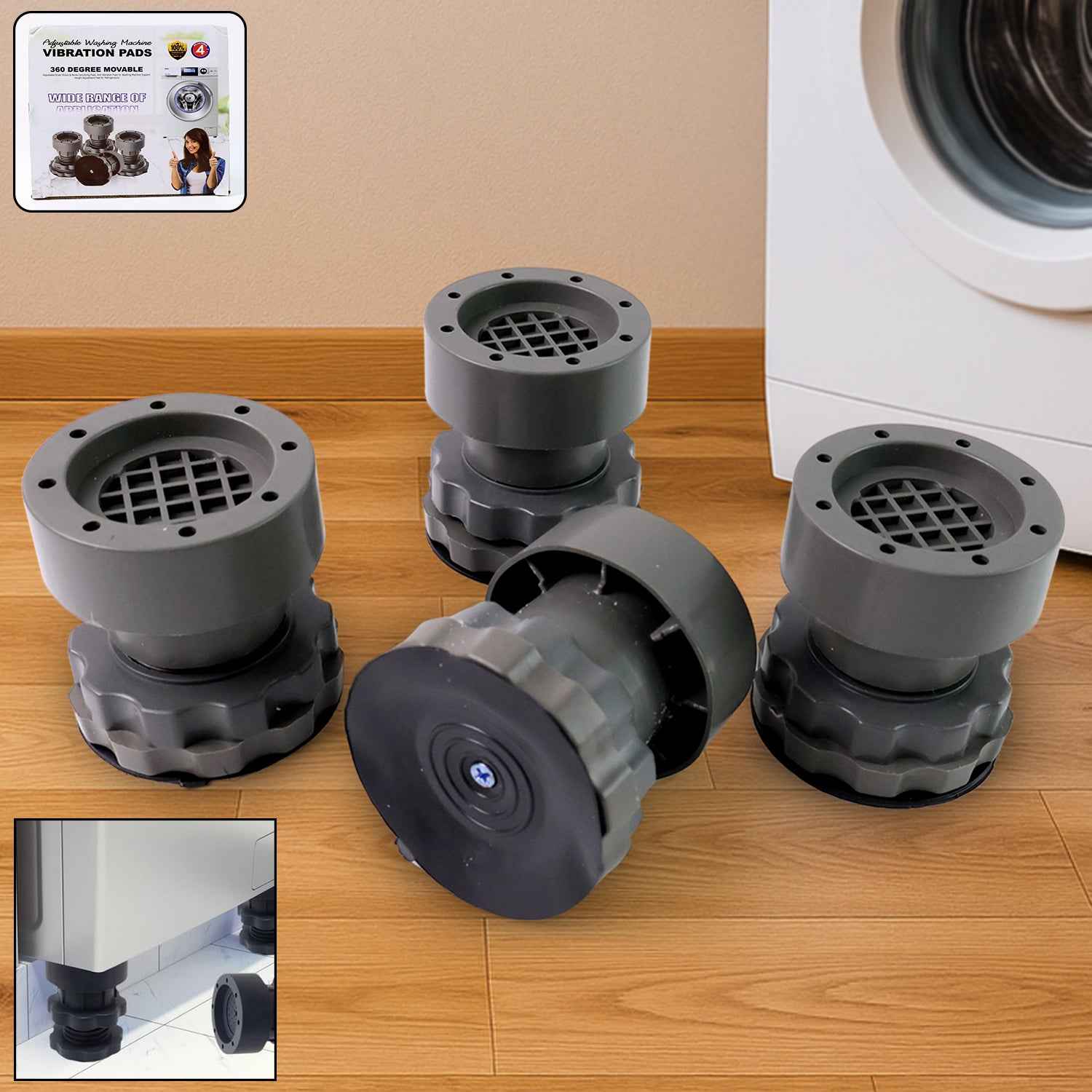 Adjustable Anti-vibration Pads For Washing Machine And Refrigerator Base (4 Pc)
