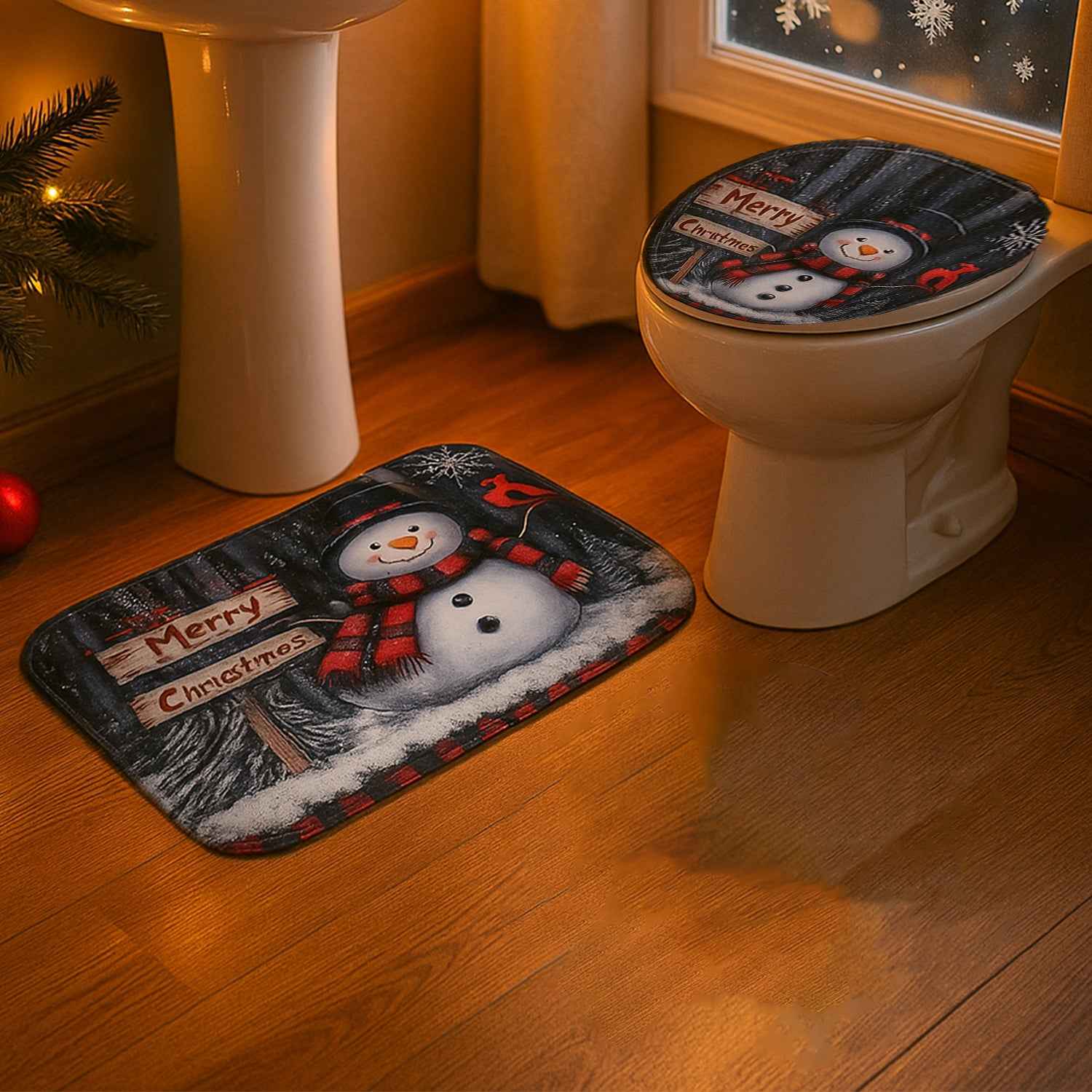 3 In 1 Christmas-themed Bathroom Mat - (1 Set)